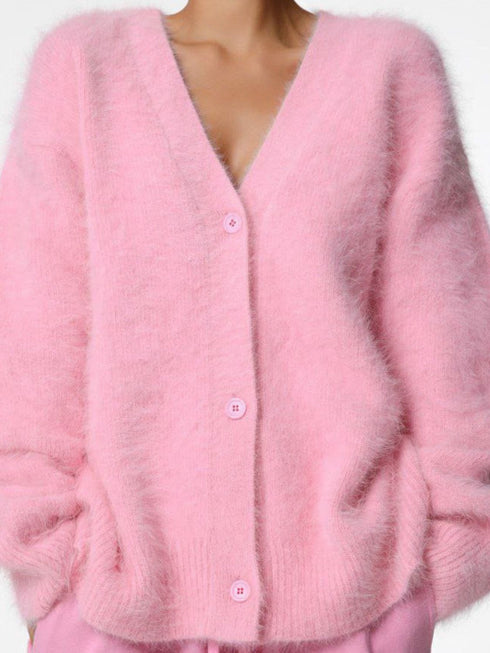 'Daria' Fuzzy Knit Button Down Cardigan - Celes Fashion